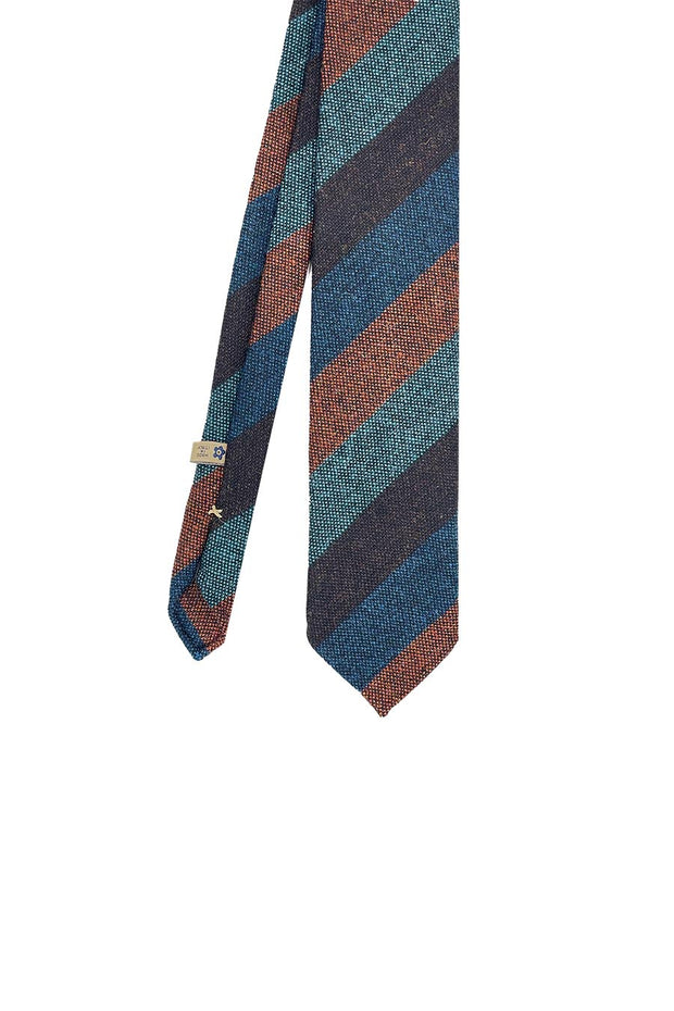 Regimental wool hand made donegal tie brown, blue, orange unlined