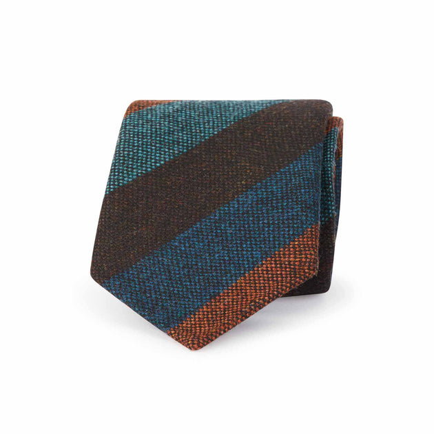 シャルボン charbon REDA WOOL TIE DYE Regimental wool hand made donegal tie brown, blue, orange unlined