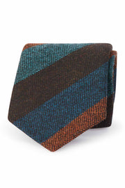 Regimental wool hand made donegal tie brown, blue, orange unlined