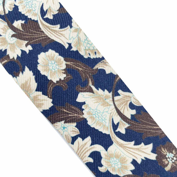 TOKYO - Bretelle di lusso blu in seta e pelle a fiori