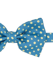 Light blue micro floral and diamonds design printed pre-knotted bow tie