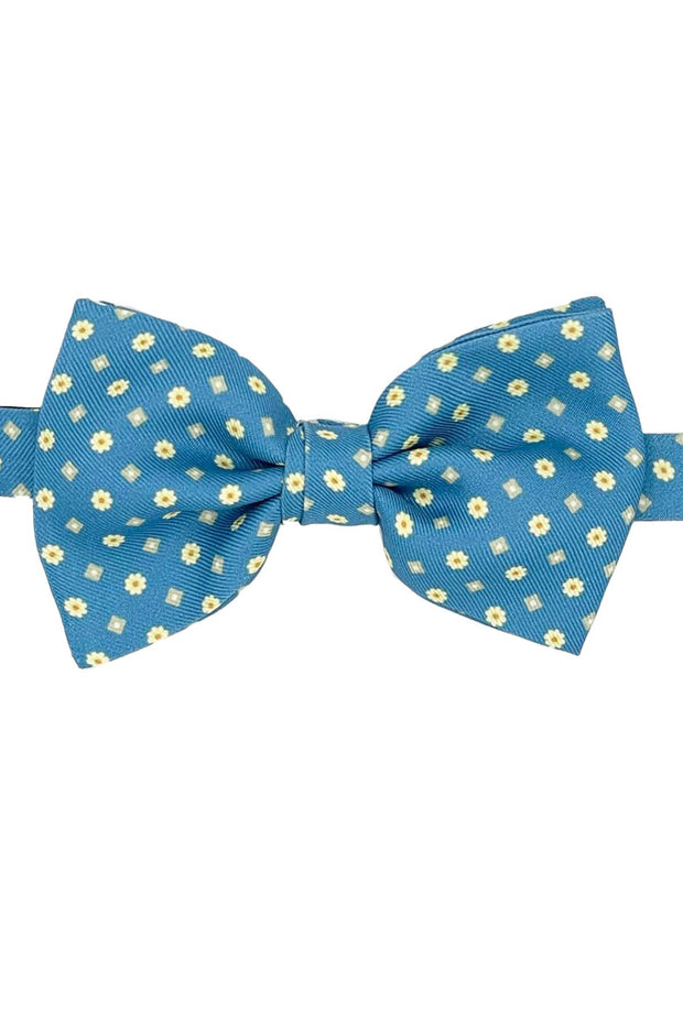 Light blue micro floral and diamonds design printed pre-knotted bow tie