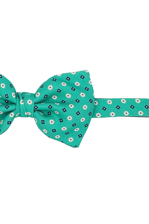 Aquamarine micro floral and diamonds design printed pre-knotted bow tie