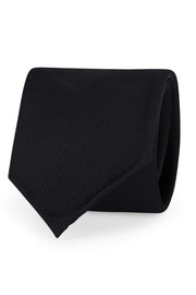Black plain repsone pure silk unlined handmade tie