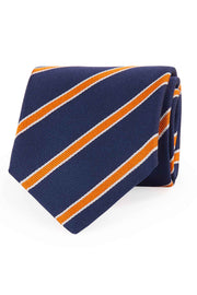 Blue & orange little striped silk hand made tie