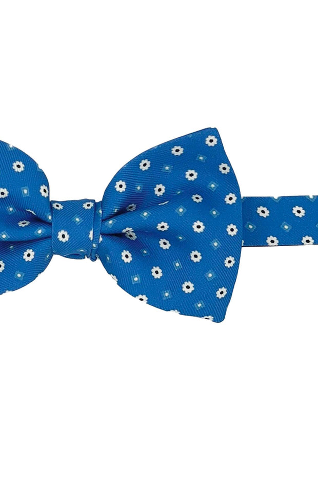 Blue micro floral and diamonds design printed pre-knotted bow tie
