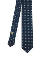 Cravatta in seta blu scuro con stampa micro floreale 