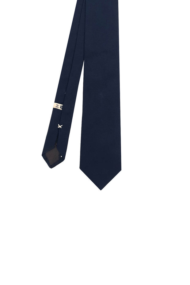 Dark blue plain classic silk handmade tie - Fumagalli 1891