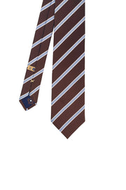 Brown and light blue striped silk hand made tie