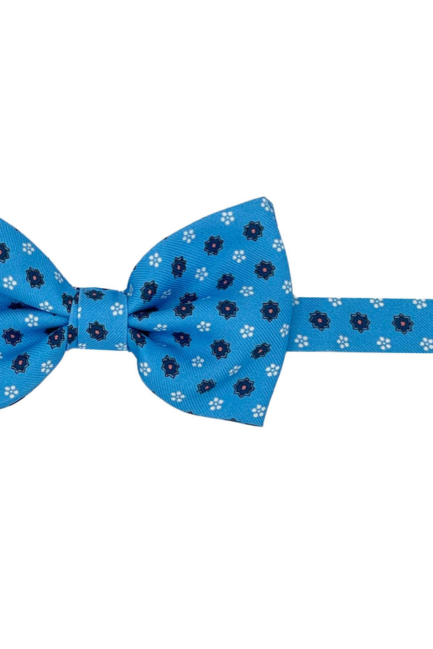 Light blue floral vintage design printed bow tie