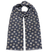 Blue geometric medallion tubular archive scarf in silk twill