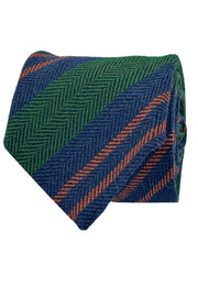 Cravatta verde e blu a righe in morbida lana- Fumagalli 1891