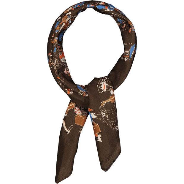 Brown travel design silk handmade scarf 60