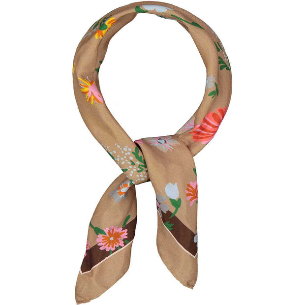 Bandana foulard beige in seta con design floreale