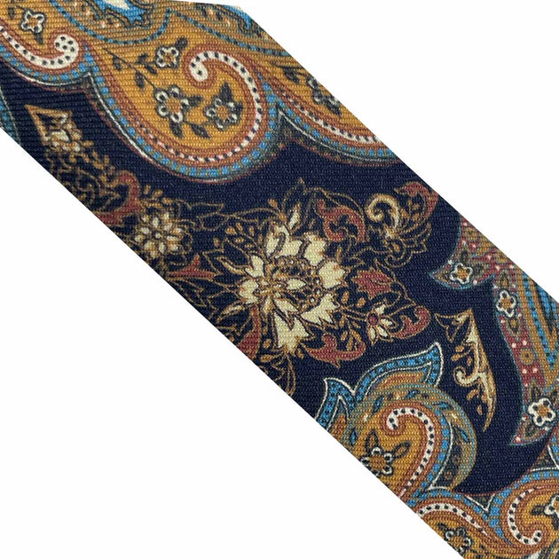 Luxury braces white, blue and grey silk and leather floral design -  Fumagalli 1891