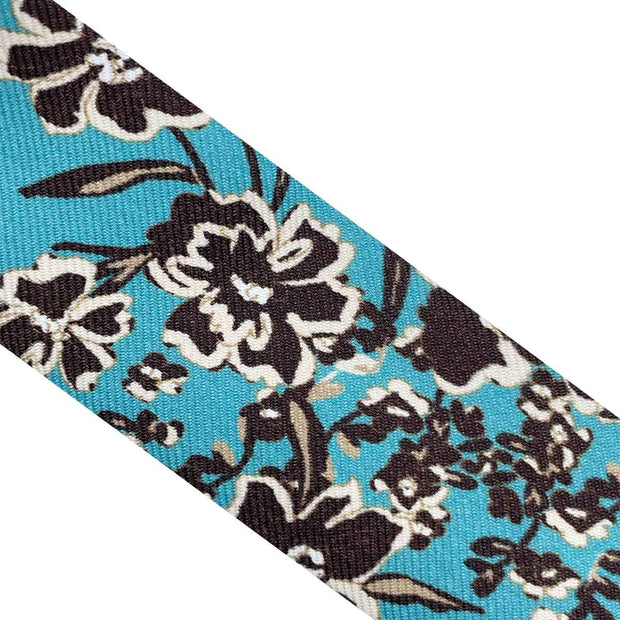 TOKYO - Luxury braces light blue silk and leather floral design