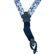 Luxury braces white, blue and grey silk and leather floral design