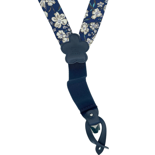 TOKYO - Luxury braces blue silk and leather with flowers