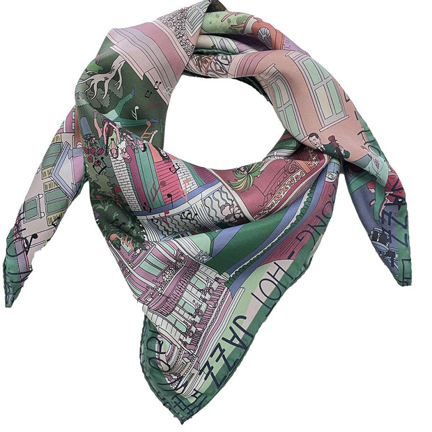 Jazz Music green silk scarf 90