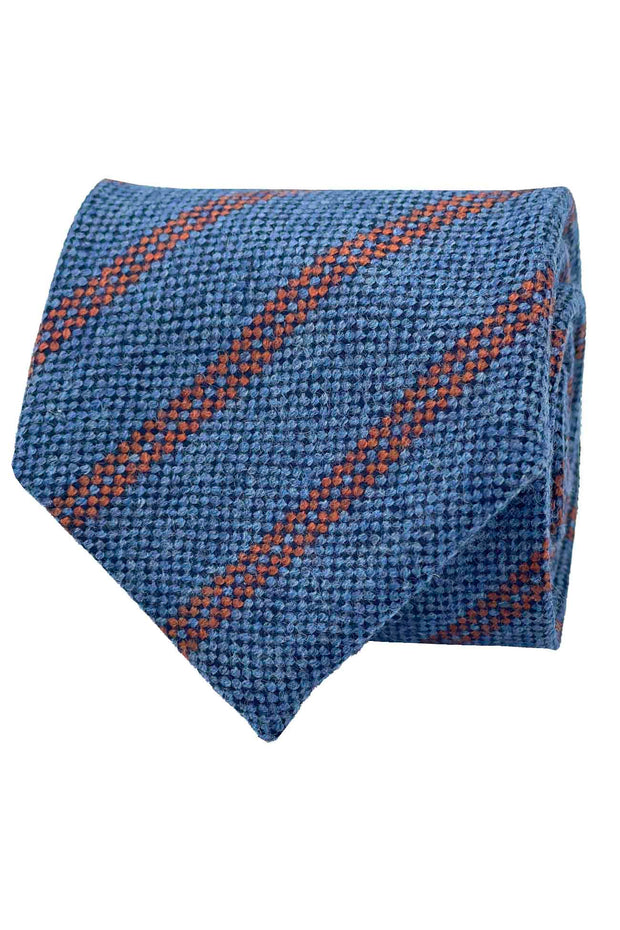 Cravatta azzurra con piccole righe arancioni- Fumagalli 1891