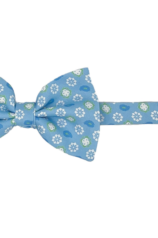 Light blue little medallion & paisley patterned printed bow tie