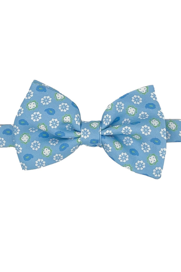 Light blue little medallion & paisley patterned printed bow tie