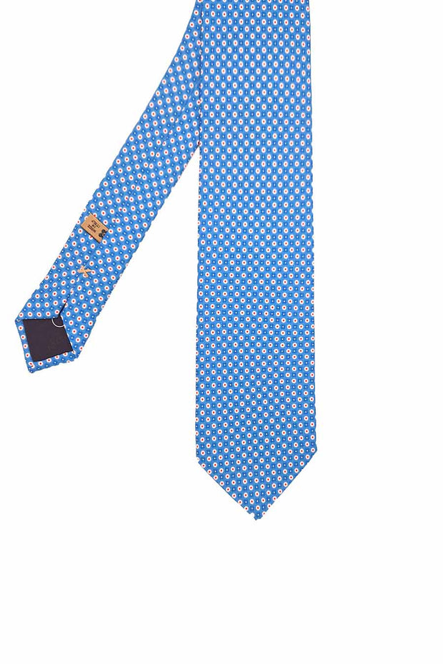 Light blue tie with blu micro -flowers & white dots