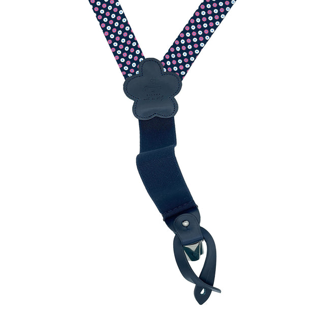 Luxury blue braces with white & pink floral pattern