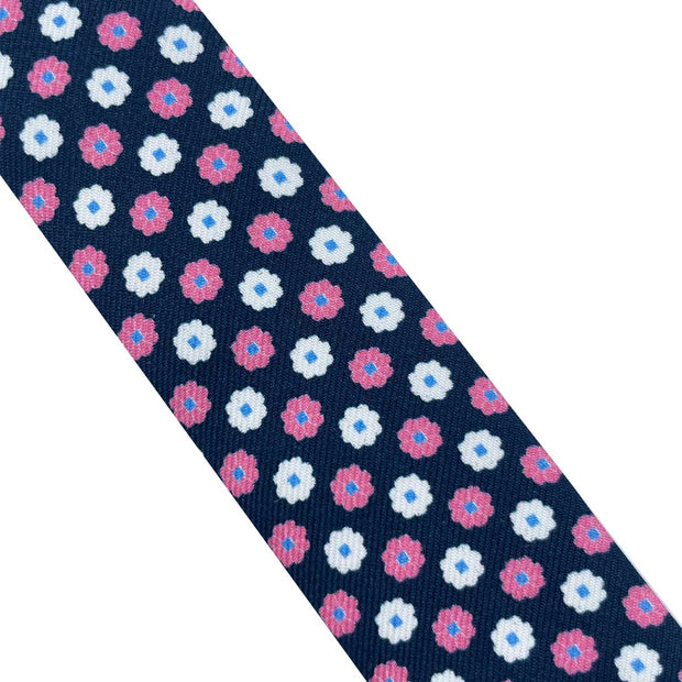 Luxury blue braces with white & pink floral pattern