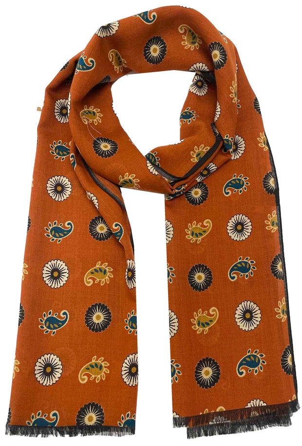Vintage orange scarf with paisley and flowers super soft - MADRID