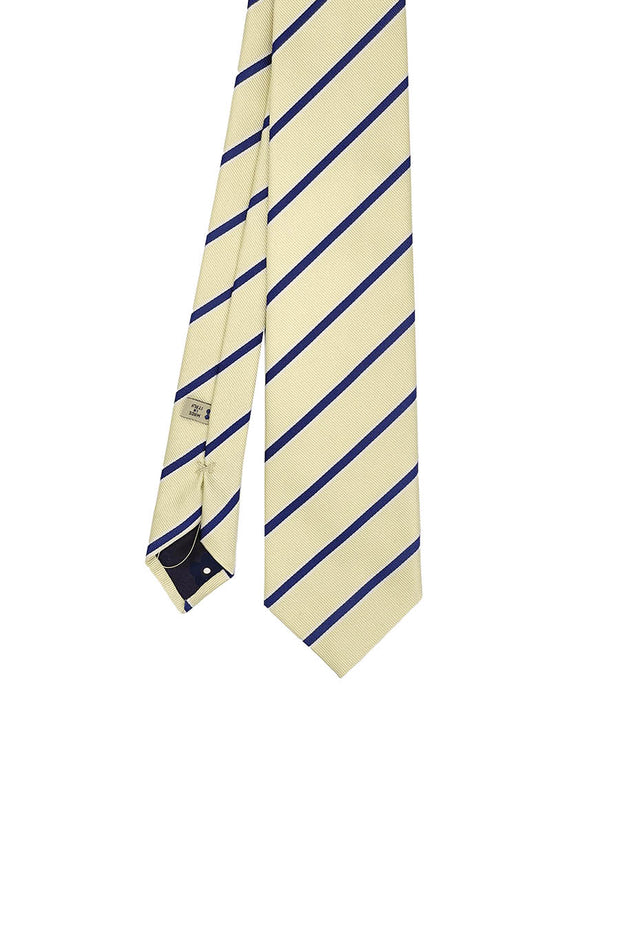 Yellow and blue striped silk hand made tie