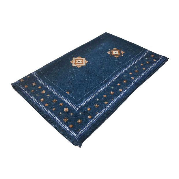 Blue wool scarf with macro medallion design - MADRID