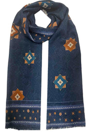 Blue wool scarf with macro medallion design - MADRID
