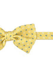 Yellow micro floral and diamonds design printed pre-knotted bow tie