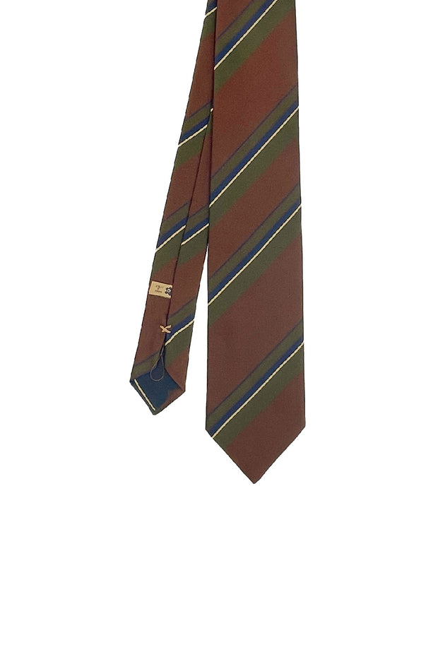 Brown, green striped design hand made tie- Fumagalli 1891