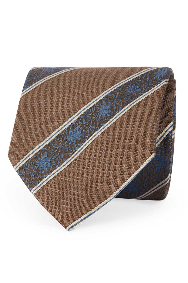 Regimental brown and flowered silk hand made tie