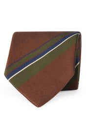 Brown, green striped design hand made tie- Fumagalli 1891