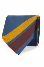Regimental unlined tie in wool with stripes yellow, burgundy and light blue
