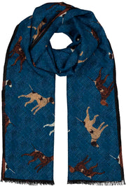 Fringed blue dogs pure wool hand made scarf