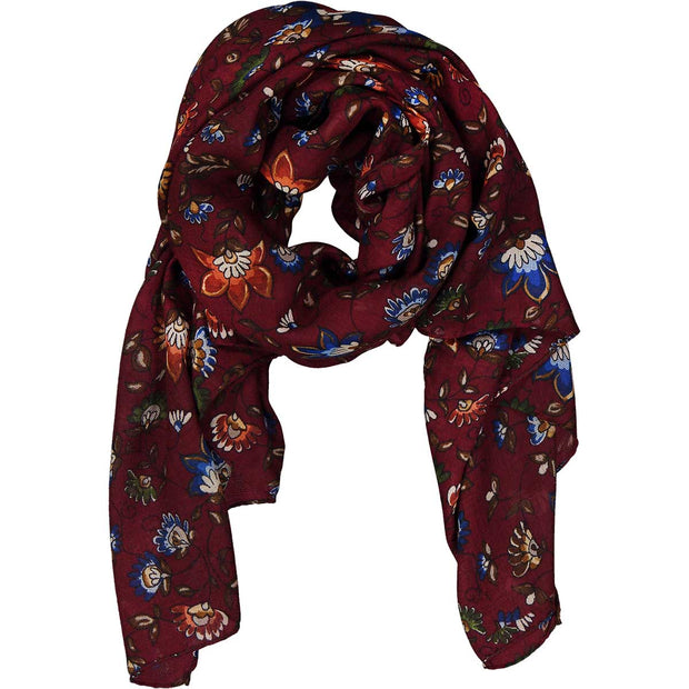 VIOLA - Fringed burgundy floral design cashmere scarf