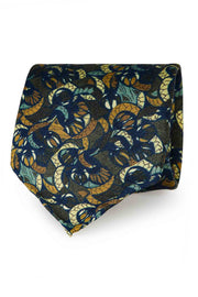 TOKYO - Brown vintage design printed silk hand made unlined tie