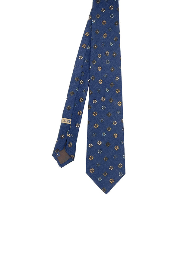 Blue floral wool hand made printed tie