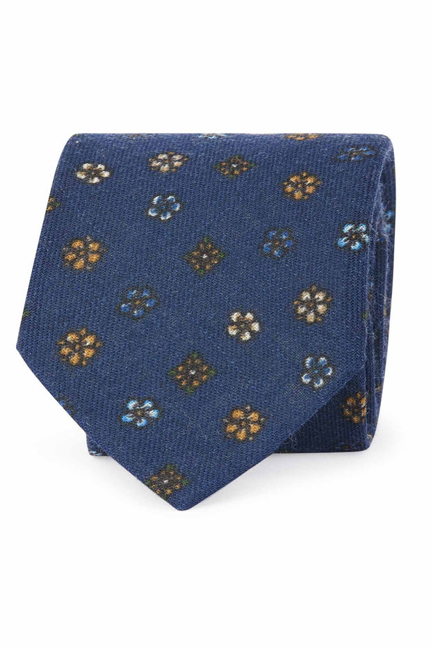 Blue floral wool hand made printed tie