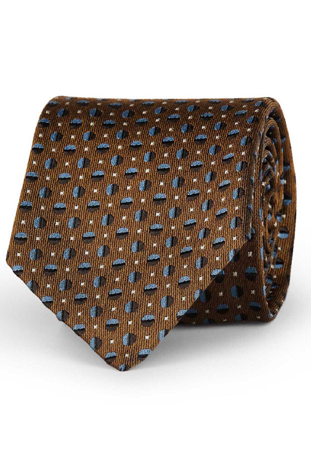 Gold yellow dots pattern silk hand made tie