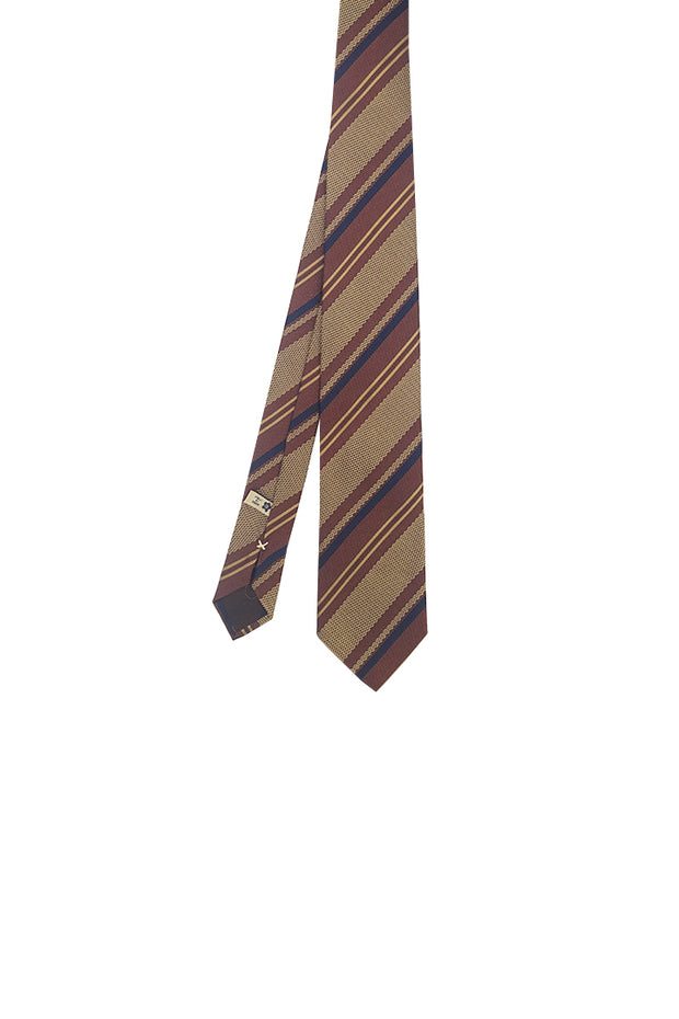 Beige jacquard tie in pure silk with regimental motif