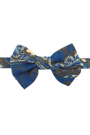 Blue ready tie bow tie with paisley and flowers pattern