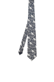 Blue floral and birds tie in pure silk printed