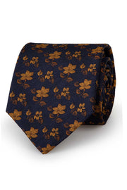 Cravatta di seta jacquard floreale blu e oro - FUMAGALLI 1891