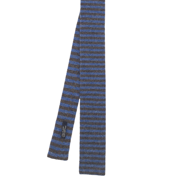Dark gray and blue striped wool knitted tie