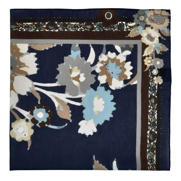 Bandana foulard d'archivio vintage blu con fantasia fiori retro